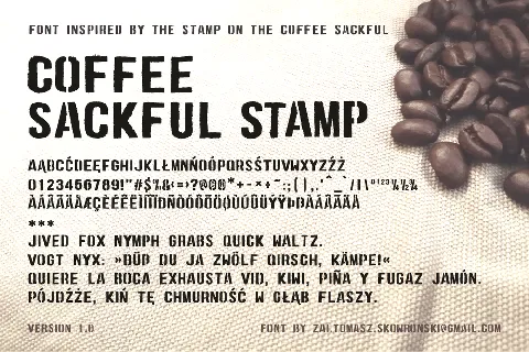 zai Coffee Sackful Stamp font