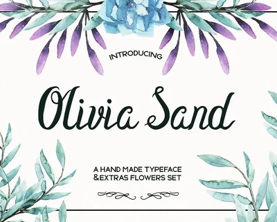 Olivia Sand Typeface & Flowers set
